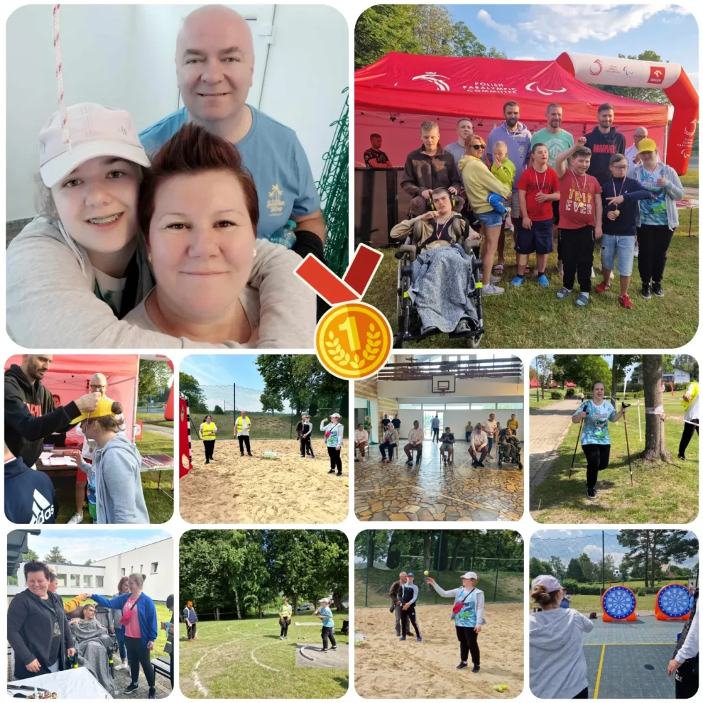 kolaż zdjęć dziewczynki biorącej udział w konkurencjach sportowych